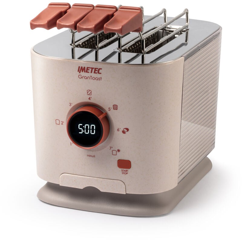 foto del prodotto imetec grantoast tostapane 2 fette xl con pinze apribili per toast farciti 7 livelli doratura, facile pulizia, display led, griglia scalda