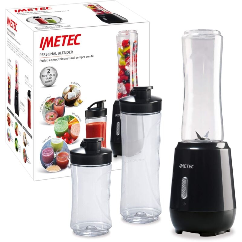 foto del prodotto imetec personal e sport blender pb 100 mini frullatore con 2 bottiglie take away in tritan bpa free, 4 lame in acciaio inox, motore 22.000