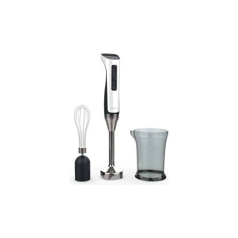 foto del prodotto imetec pininfarina by frullatore a immersione 450w, 2 velocita , accessori frusta e bicchiere graduato 800ml, lama in acciaio inox, bianco grigio