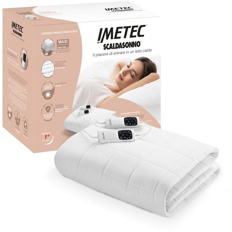 foto del prodotto imetec scaldasonno adapto maxi coprimaterasso matrimoniale 195x165 cm, basso consumo, riscaldamento rapido, temperatura personalizzata, 100 cotone
