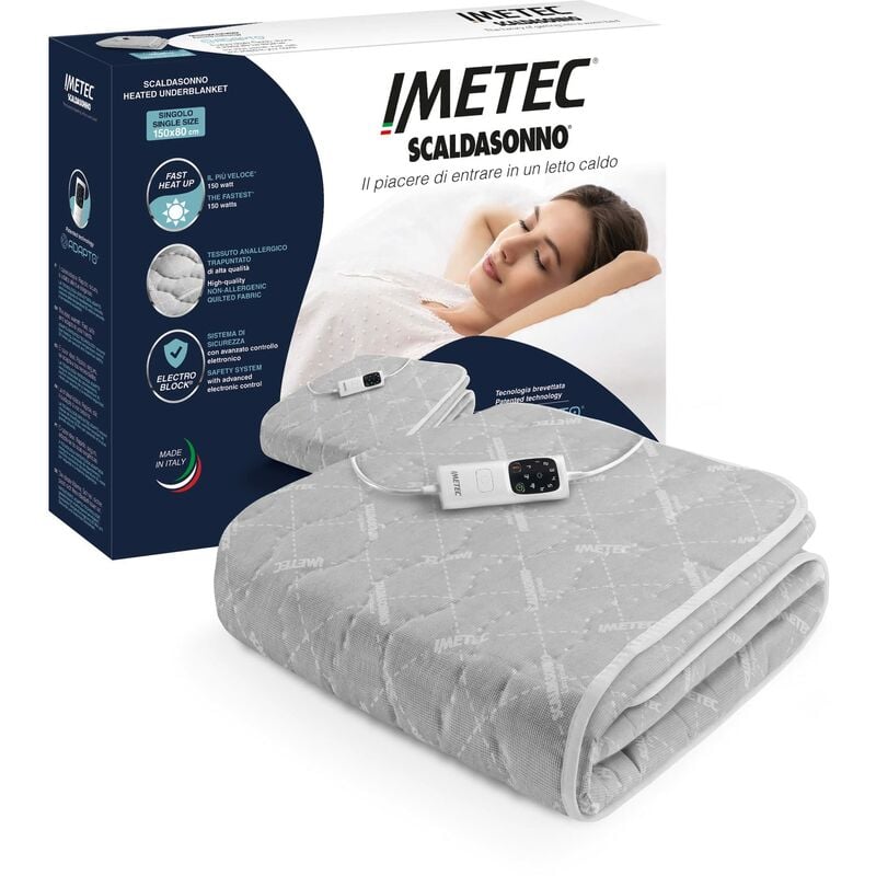 foto del prodotto imetec scaldasonno adapto singolo 150 x 80 cm, riscaldamento rapido, temperatura costante e personalizzata, tessuto trapuntato anallergico, made in