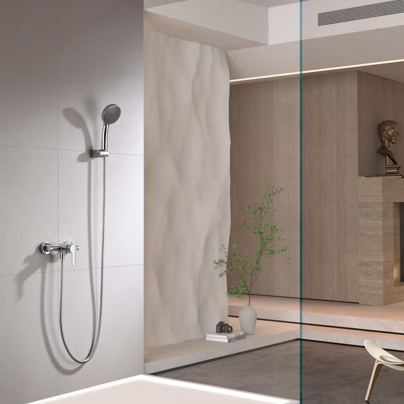 foto del prodotto imex miscelatore doccia roma cromato in ottone e zama tubo flessibile metallo 180 cm supporto doccia abs doccetta rotonda cartuccia ceramica 35 mm finitura cromo moderna - imex-bdr001-5