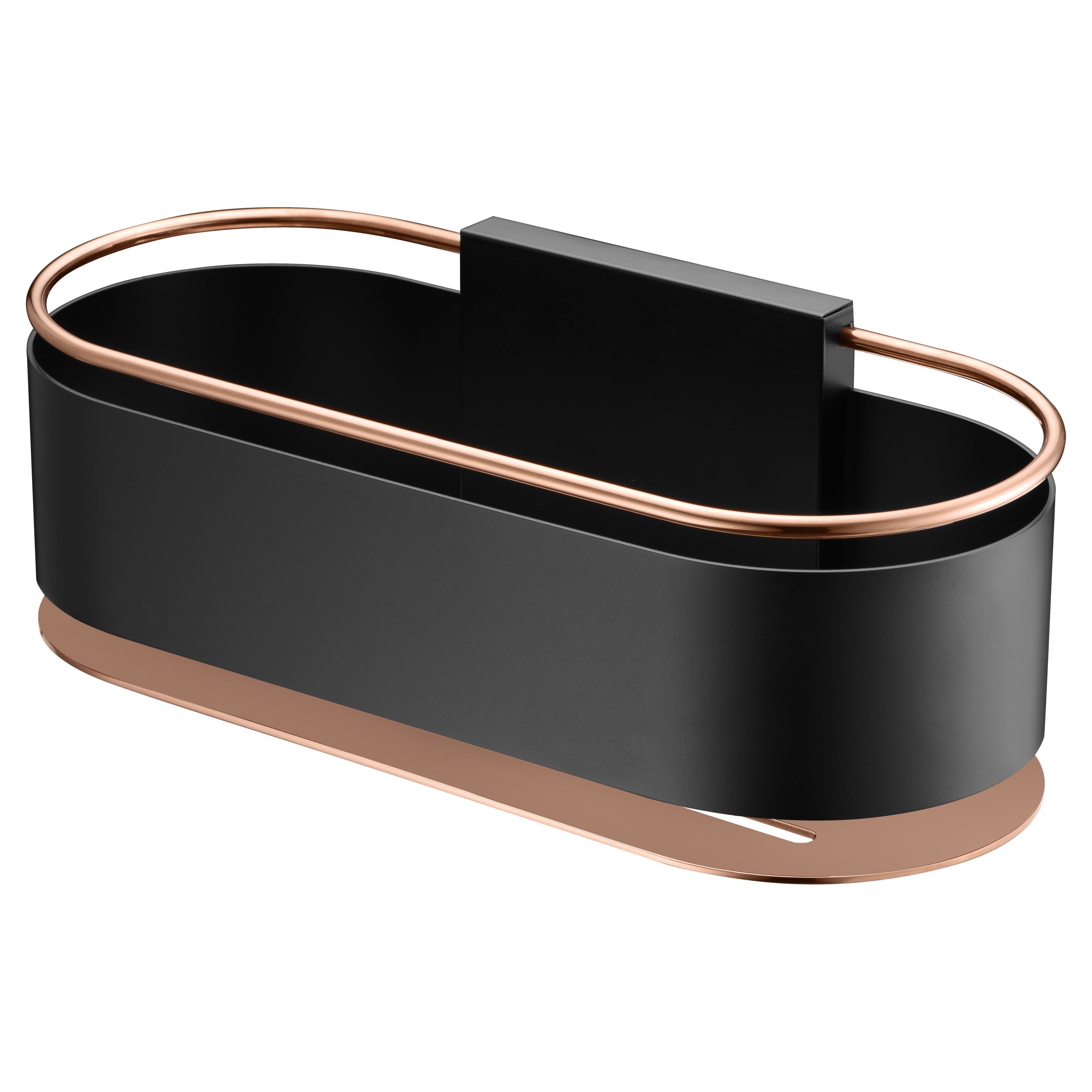 foto del prodotto imex portasapone frontale in acciaio inox s304 e ottone finitura nero e oro rosa modello anga cod imex-adn008-nor