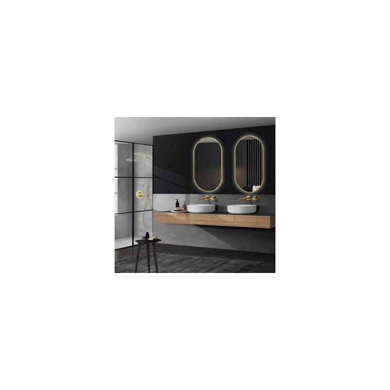 foto del prodotto imex products specchio led per bagno, spogliatoio, trucco con cornice oro spazzolato, luce triled retroilluminata interruttore touch