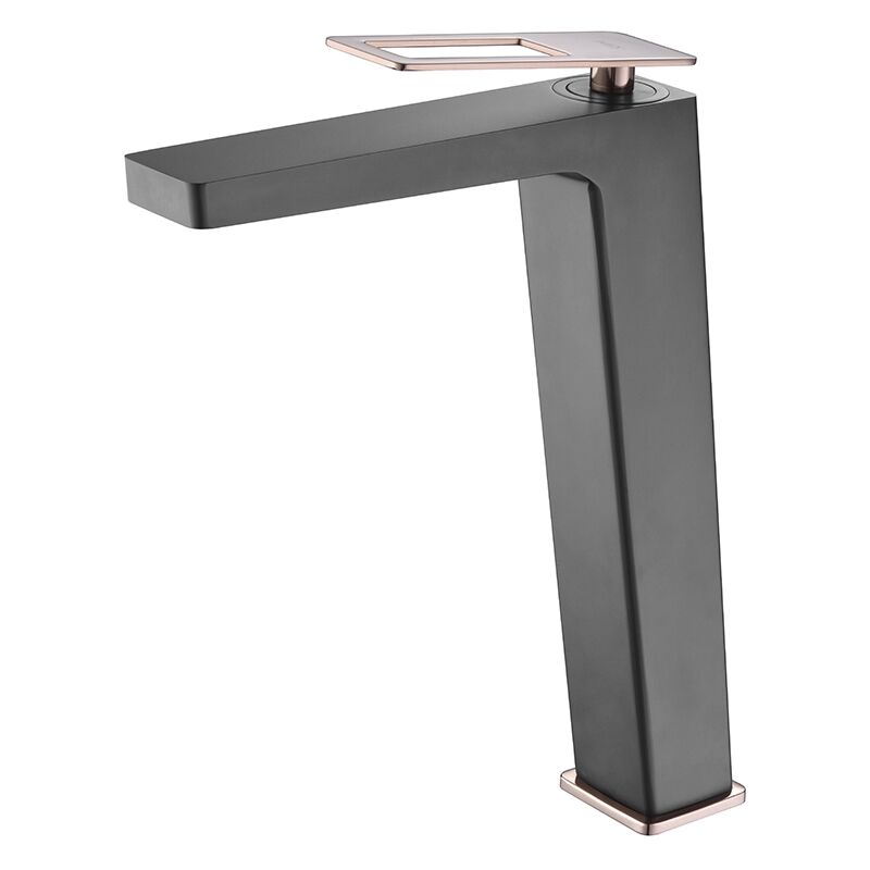 foto del prodotto imex rubinetto alto per lavabo con monocomando modello svezia cano alto colore nero oro rosa 