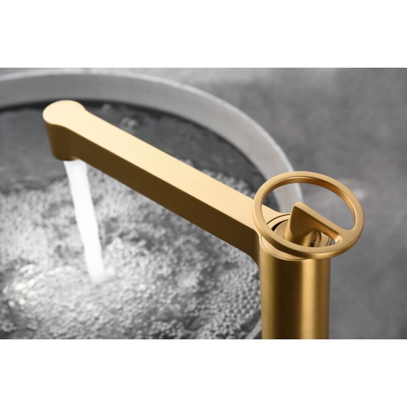 foto del prodotto imex rubinetto alto per lavabo monocomando modello olimpo colore oro finitura in oro spazzolato 