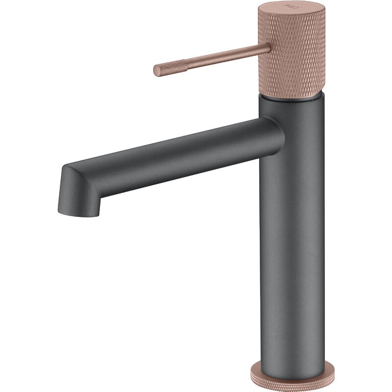 foto del prodotto imex rubinetto del lavabo con monocomando modello line becco universale colore grigio rifinito in champagne 