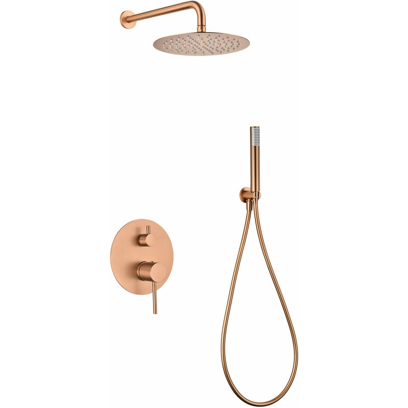 foto del prodotto imex set doccia a incasso con monocomando modello monza doccia a soffione di dimensioni standard colore oro rosa finitura oro rosa spazzolato 