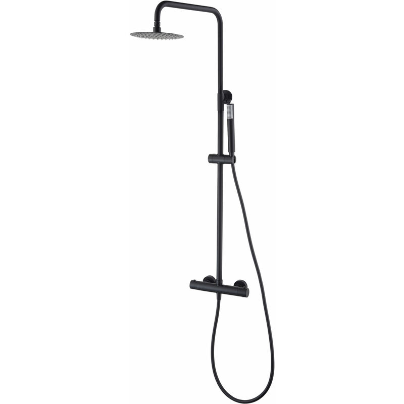 foto del prodotto imex set doccia con termostato modello monza soffione di dimensioni standard colore nero finitura opaca 