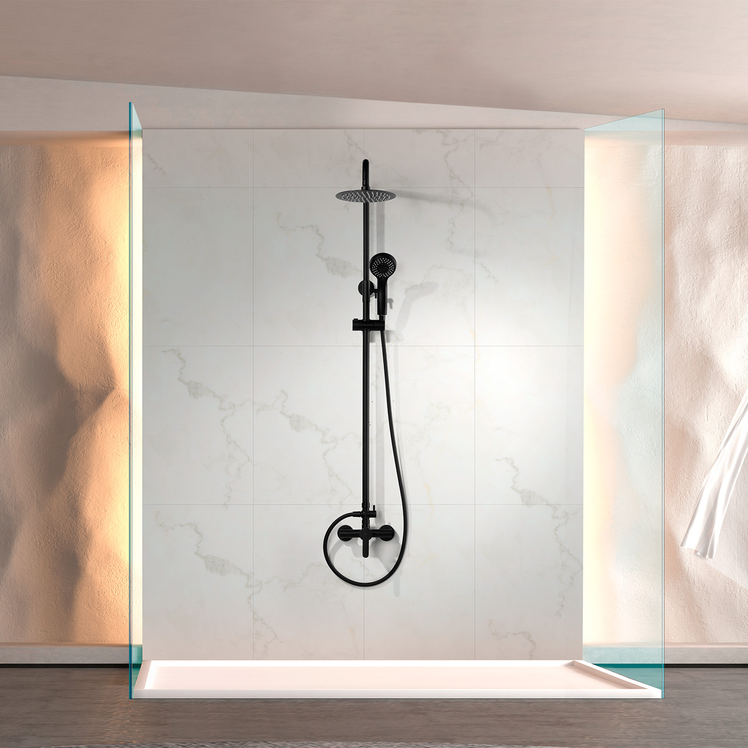 foto del prodotto imex set doccia monocomando roma nero opaco in acciaio e ottone con asta estensibile soffione extrapiatto 20 anticalcare cartuccia ceramica 35 mm tubo e maniglia inclusi - modello imex-bdr001-ng