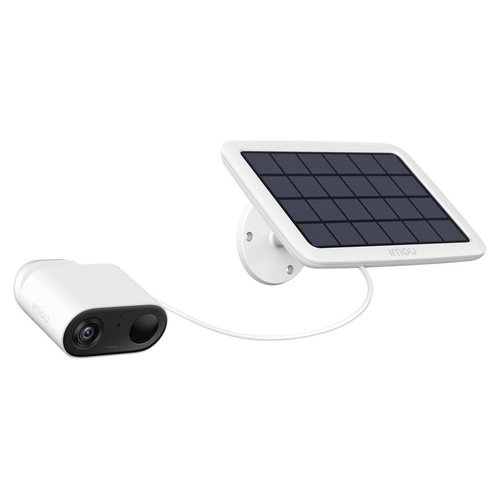 foto del prodotto imou cell go kit 2k 3mp telecamera wi fi esterno interno batteria senza fili, rilevamento pir umano, visione notturna a colori, audio bidirezionale con voce personalizzata, ip65, include pannello solare e cavo prolunga