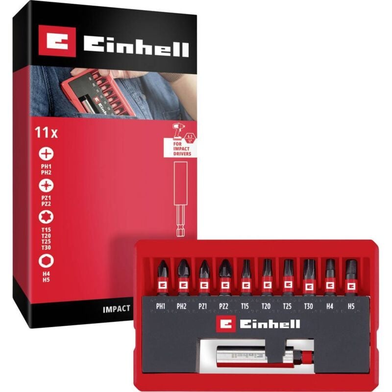 foto del prodotto impact bit taschenbox 11tlg 118673 kit inserti 1 4 6.3 mm , ph, pz, torx, esagonale einhell