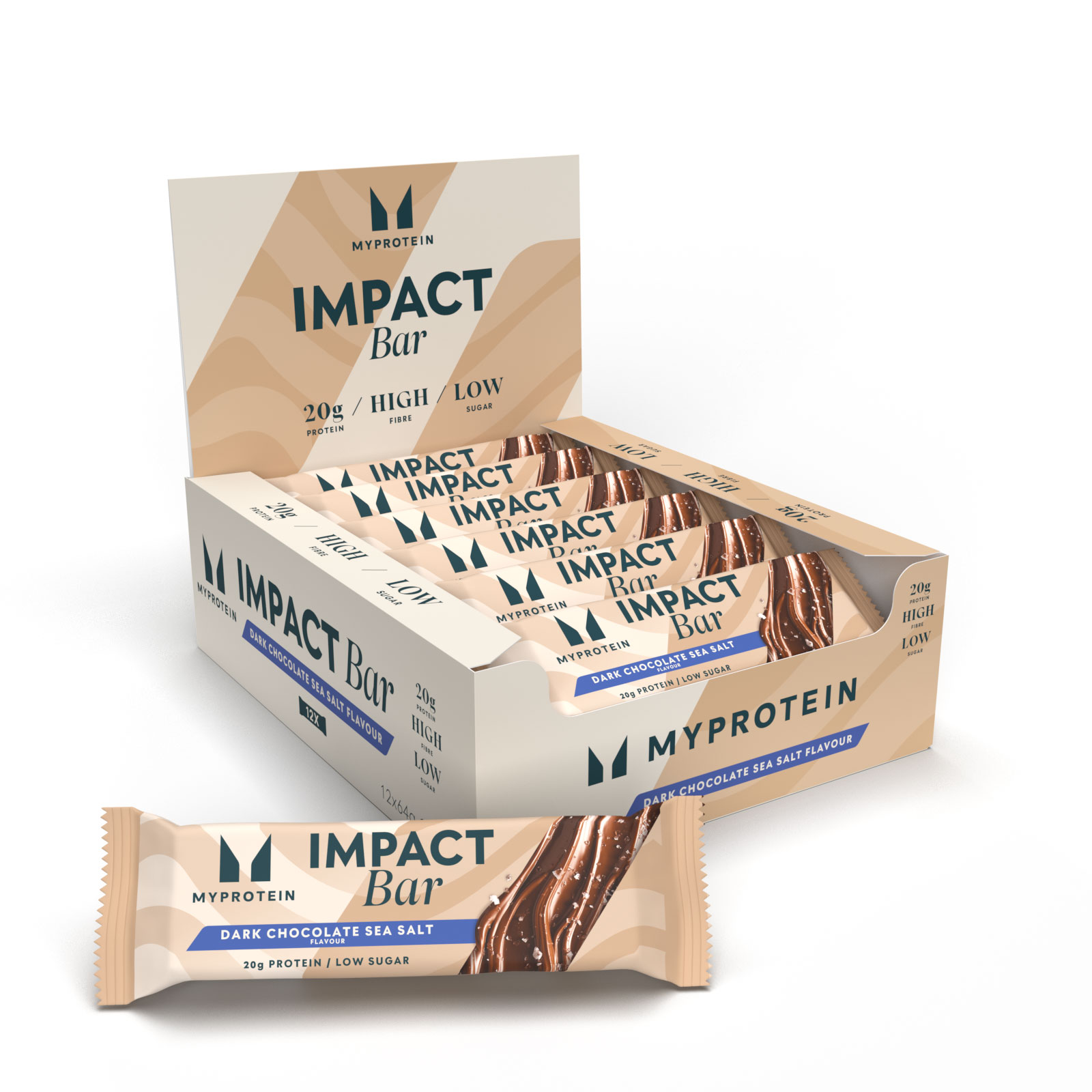foto del prodotto impact protein bar 12 x 64g cioccolato fondente e sale marino