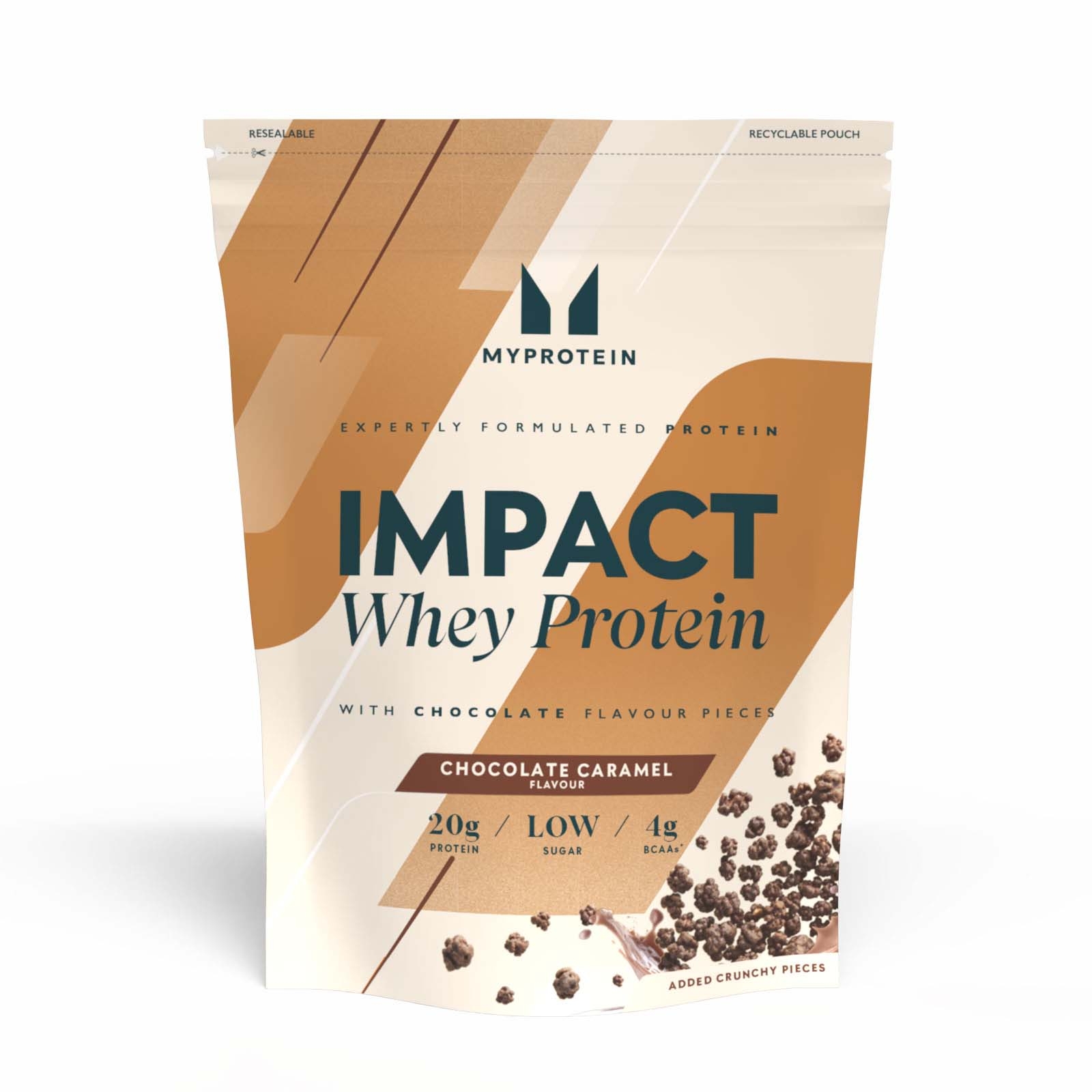 foto del prodotto impact whey protein 960g cioccolato e caramello con croccanti pezzi di biscotti