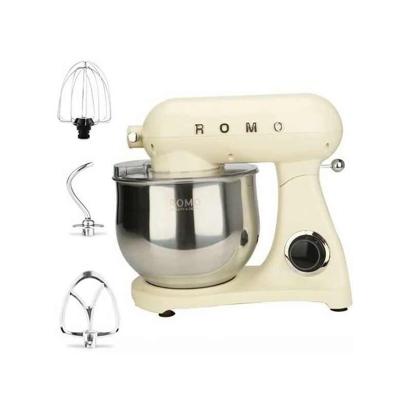 foto del prodotto impastatrice orbitale 1800w. robot da cucina professionale 8l. 6 velocit . design retr e vintage. colore crema.