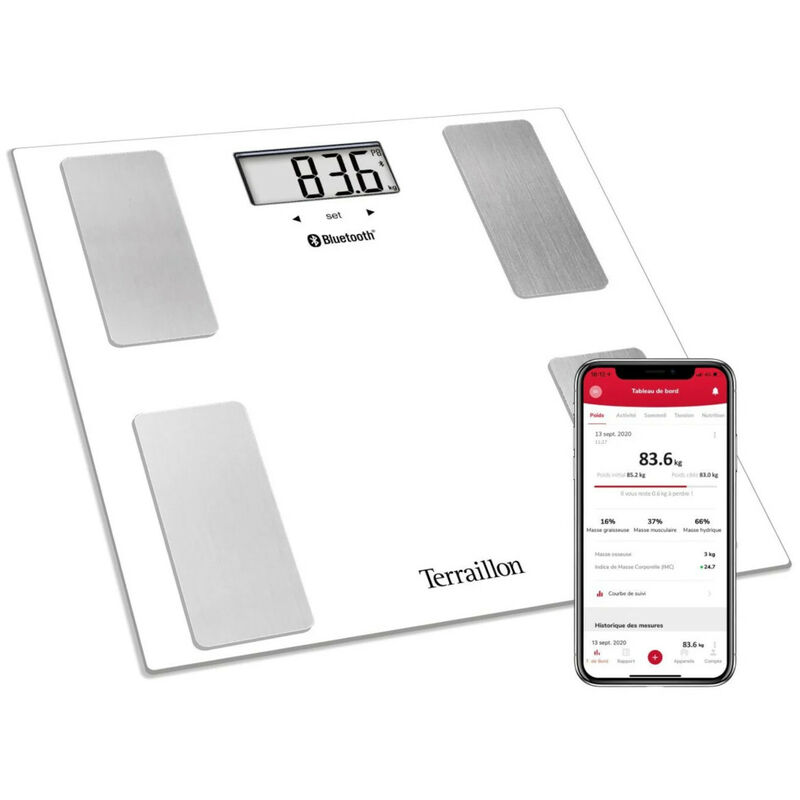 foto del prodotto impedenziometro bluetooth 180kg 100g bianco 15114 terraillon