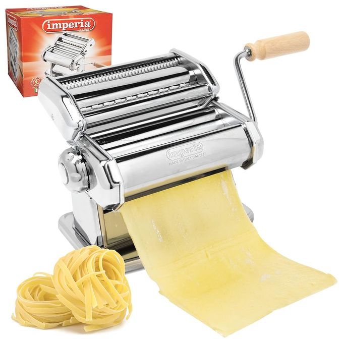 foto del prodotto imperia macchina per pasta manuale con manovella sfogliatrice acciaio cromato argento
