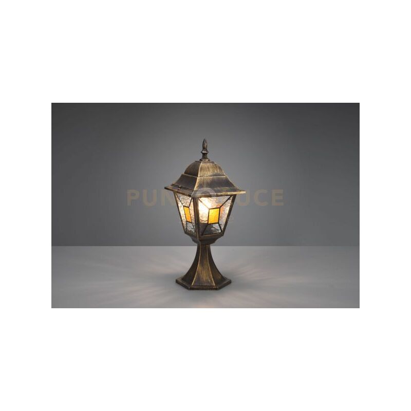 foto del prodotto imperia palo segnaviali da esterno 4 lati fusione di alluminio ruggine e vetro verniciato effetto ghiaccio ed inserto giallo h. 44cm ip44 1 luce