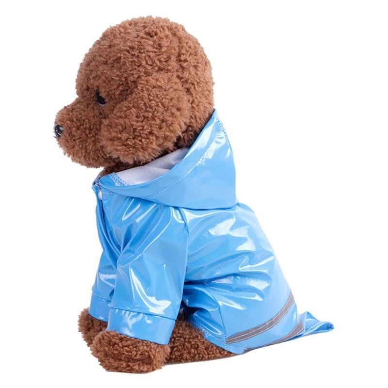 foto del prodotto impermeabile blu per cuccioli con cappuccio, impermeabile, riflettente in pu, per cani e gatti, abbigliamento, taglia s