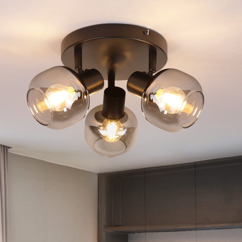 foto del prodotto impianto di illuminazione da soffitto gbly nero, spot da soffitto a 3 flamme, spot da soffitto moderno in vetro, ruotabile di 350 , e14, lampada per