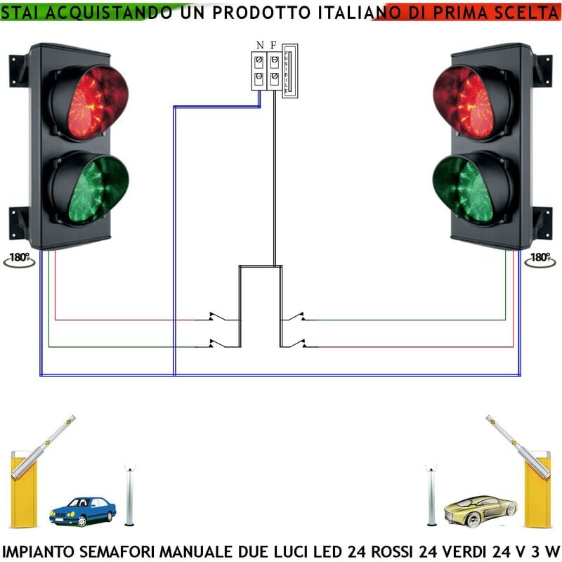 foto del prodotto impianto semaforo funzione manuale 2 semafori 24 led rossi 24 led verdi 24 vac 3 w frontalino vetro luce puntiforme 124 mm ip65 orientabile 180