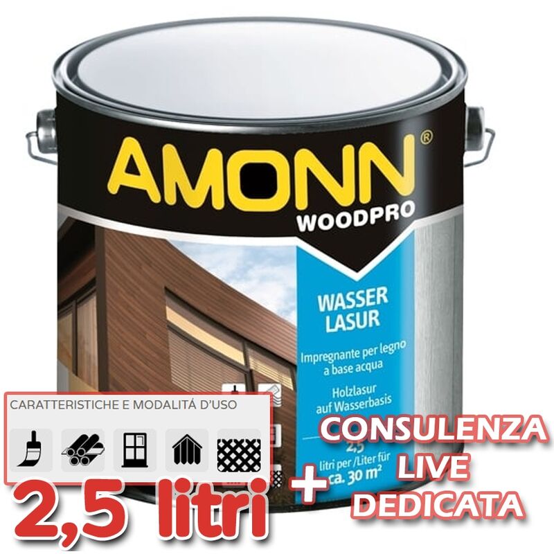 foto del prodotto impregnante a base acqua per legno amonn wasserlasur 10 noce chiaro 2,5 lt