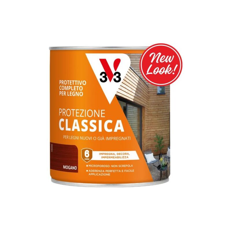 foto del prodotto impregnante v33 mogano protezione classica completo per legno 750 ml 02111 