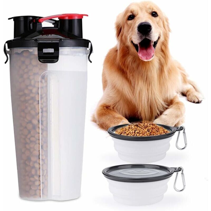 foto del prodotto in 1 bottiglia d acqua portatile e contenitore per cibo con 2 ciotole pieghevoli per cani per gatti cuccioli cani distributore d acqua per viaggi in