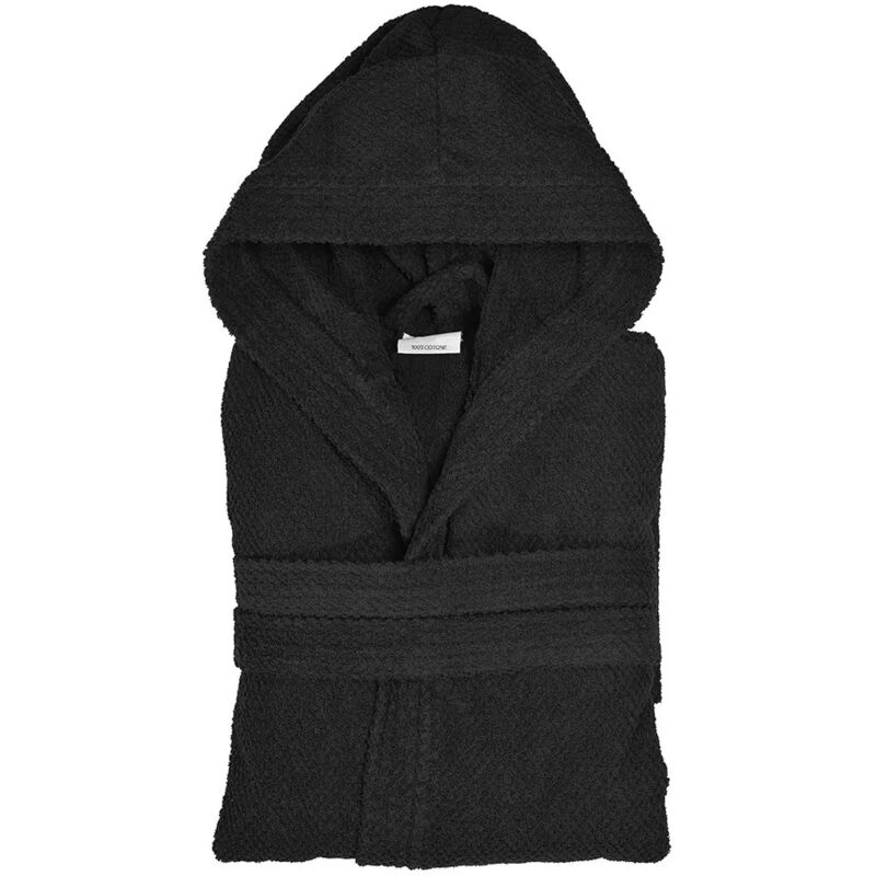 foto del prodotto inbagno accappatoio nero 100 cotone taglia l con tasche cappuccio e cintura