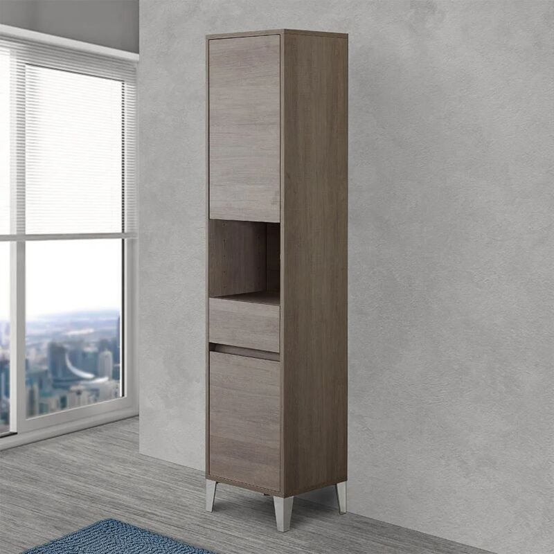foto del prodotto inbagno armadio bagno da terra l. 40 cm way rovere scuro con vano a giorno