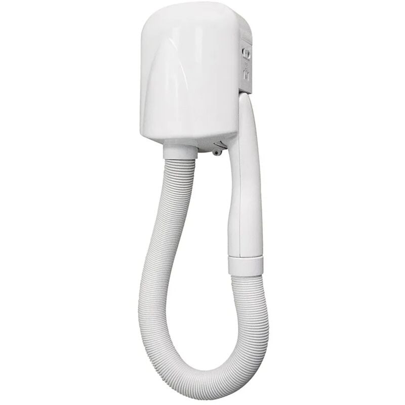 foto del prodotto inbagno asciugacapelli a parete bianco con tubo flessibile e presa rasoio