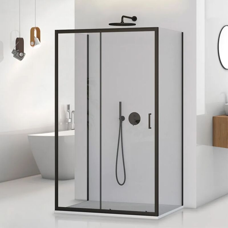 foto del prodotto inbagno box doccia 3 lati 70x140x70 nero opaco con porta scorrevole tay