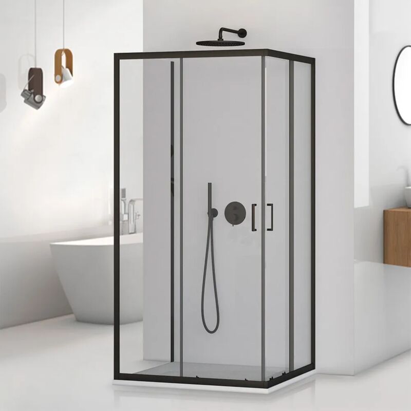 foto del prodotto inbagno box doccia 3 lati 80x100x80 cm nero opaco doppio scorrevole tay