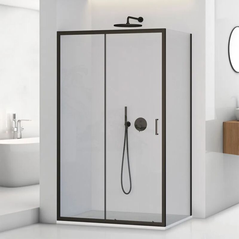 foto del prodotto inbagno box doccia angolare 70x140 cm scorrevole con profilo nero opaco tay