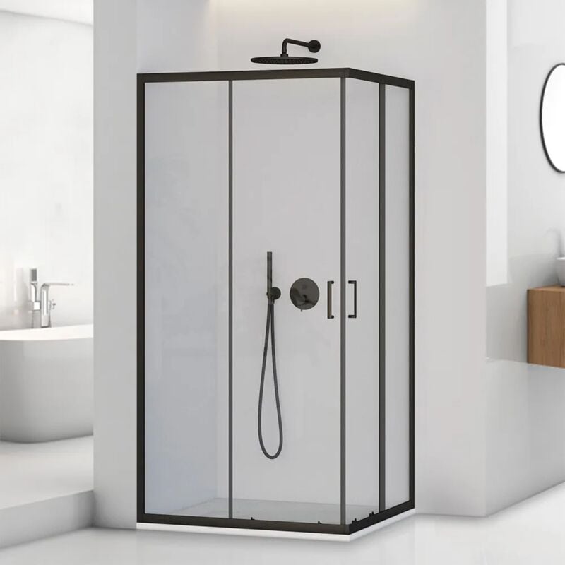 foto del prodotto inbagno box doccia angolare 70x90 cm nero opaco con doppio scorrevole tay