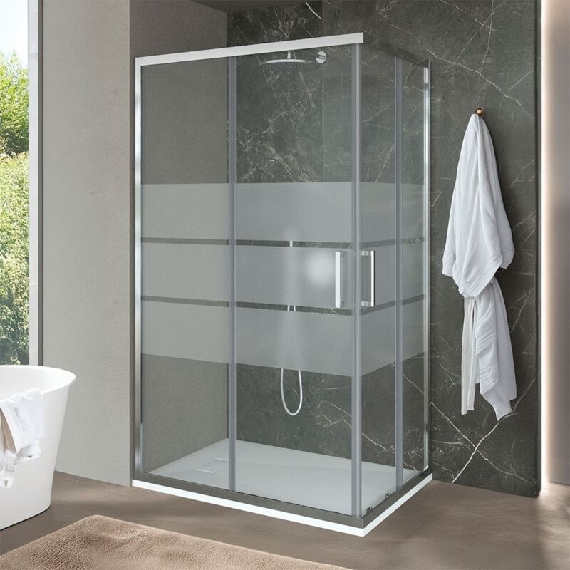foto del prodotto inbagno box doccia angolare 90x90 cm doppio scorrevole in cristallo serigrafato ted