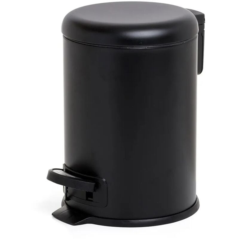 foto del prodotto inbagno cestino bagno nero acciaio inox con apertura a pedale e secchio interno removibile