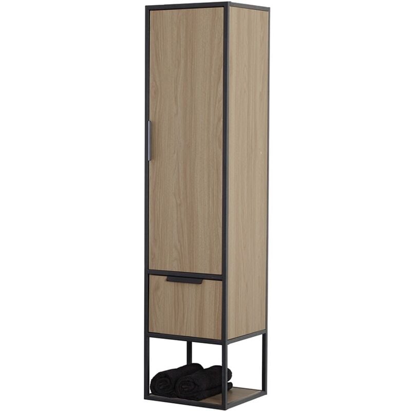 foto del prodotto inbagno colonna bagno sospesa h 150 cm stile industrial nero e legno baketo