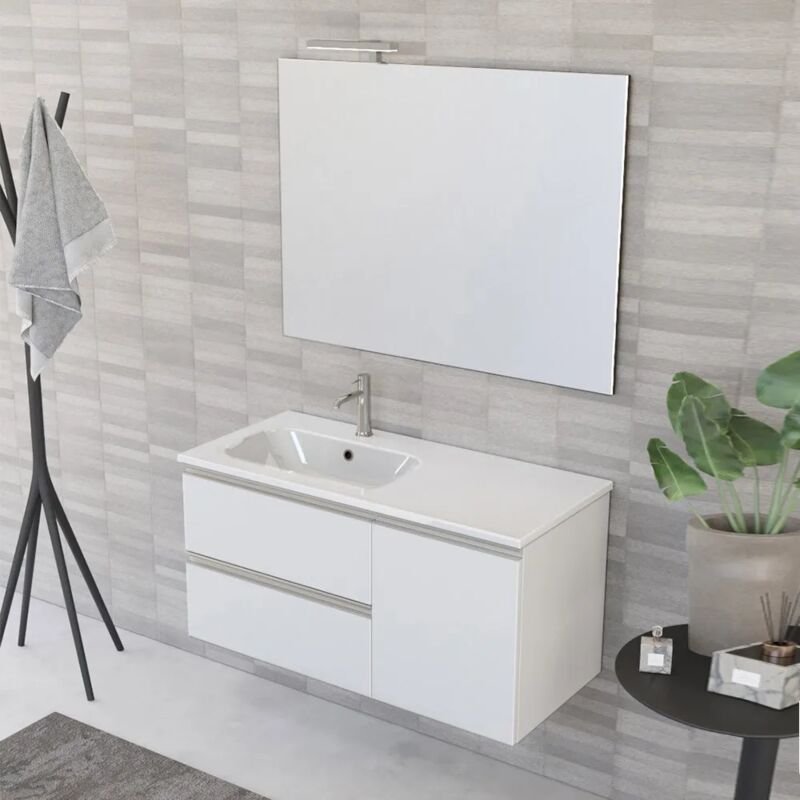foto del prodotto inbagno composizione bagno sospesa 100 cm master bianco con top e specchio