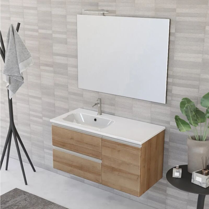 foto del prodotto inbagno composizione bagno sospesa 100 cm master rovere con top e specchio