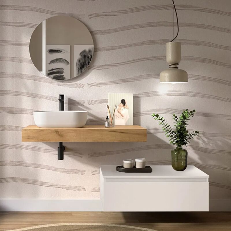 foto del prodotto inbagno composizione bagno sospesa 100 cm rovere africa e bianco opaco sumo