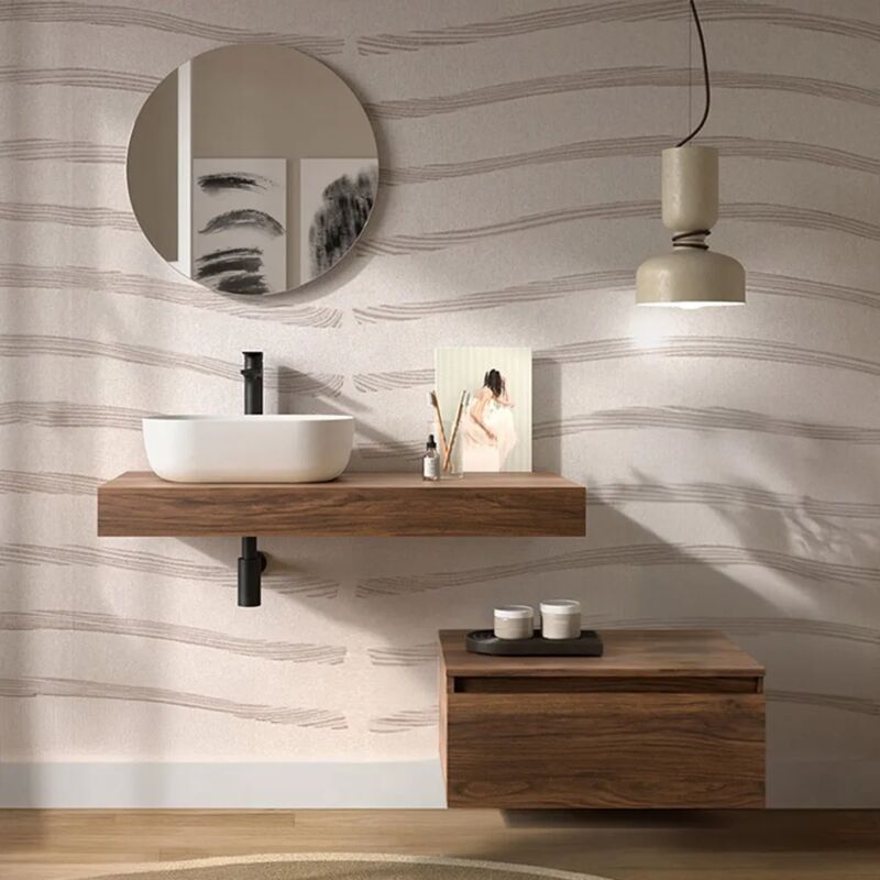 foto del prodotto inbagno composizione bagno sospesa 120 cm noce maya con specchio sumo