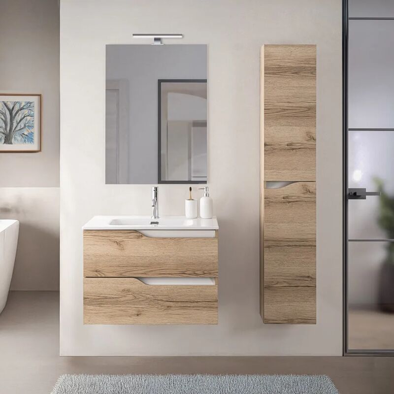 foto del prodotto inbagno composizione bagno sospesa 60cm in legno mdf quercia e bianco sumya