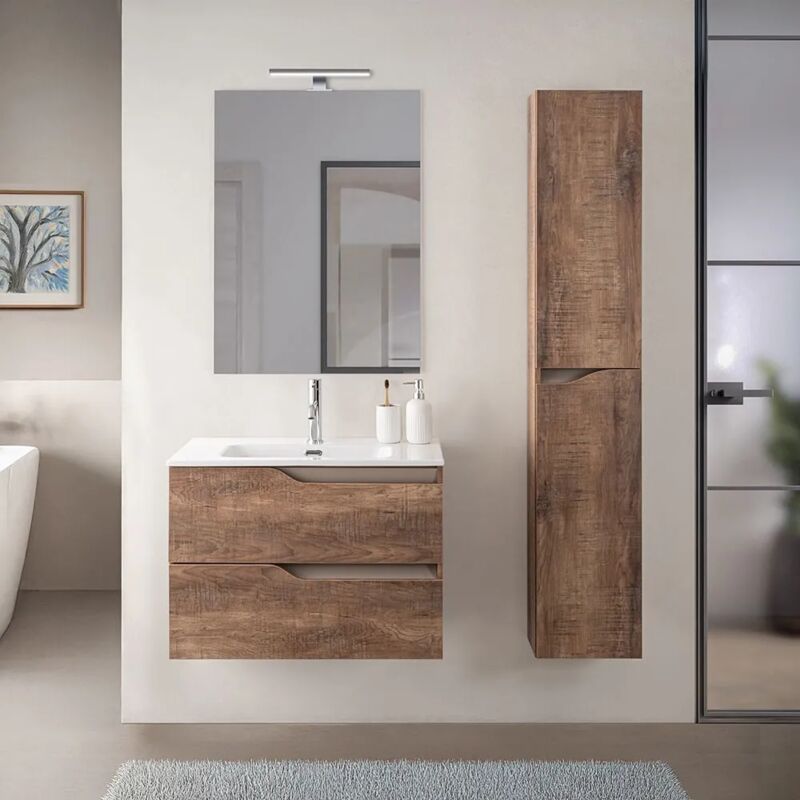 foto del prodotto inbagno composizione bagno sospesa 60cm in legno mdf tabacco e tortora sumya
