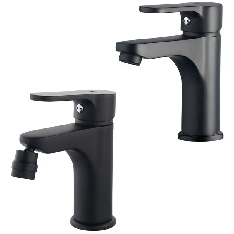 foto del prodotto inbagno coppia rubinetti bagno lavabo e bidet nero opaco serie paco