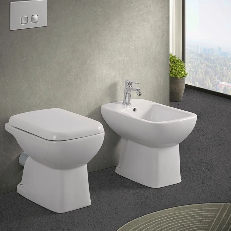 foto del prodotto inbagno coppia wc e bidet con scarico a parete e copriwc originale ginevra