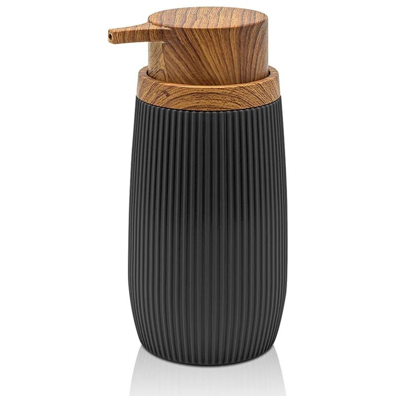 foto del prodotto inbagno dispenser per sapone liquido nero dettagli effetto legno blob