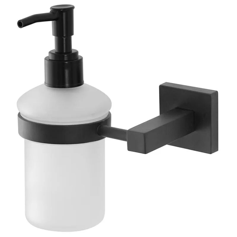 foto del prodotto inbagno dispenser sapone liquido in acciaio nero opaco e vetro satinato a parete levante