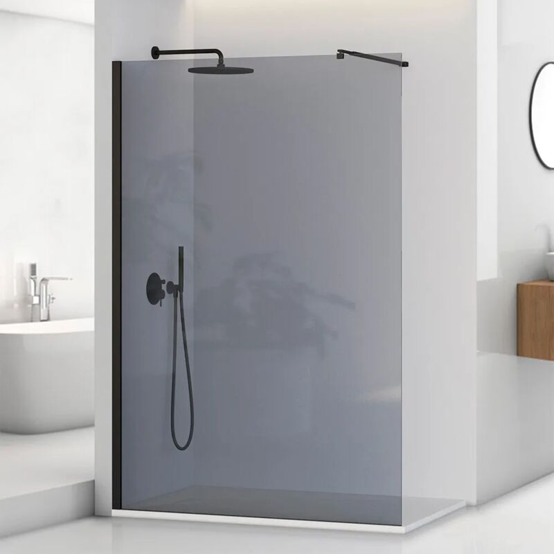 foto del prodotto inbagno doccia walk in 140 cm nero opaco con vetro fum h 200 cm tay