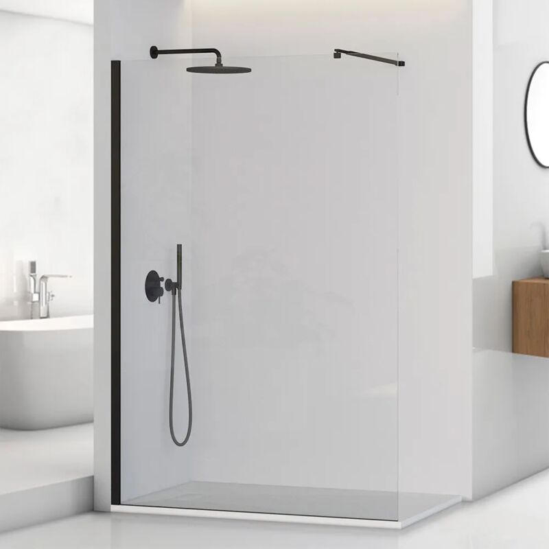 foto del prodotto inbagno doccia walk in 140 cm nero opaco con vetro trasparente h 200 cm tay
